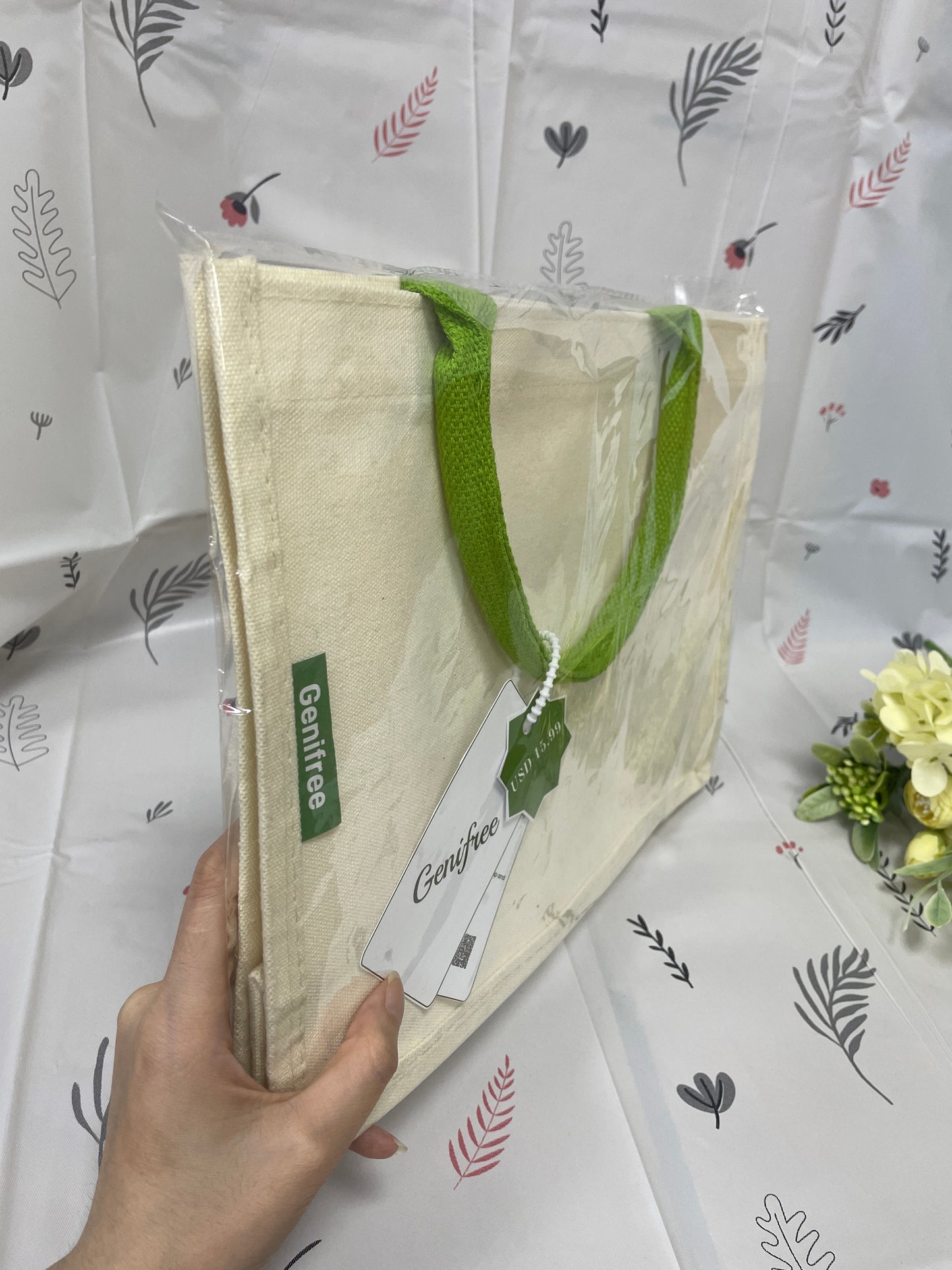 Genifree Canvas Carry-all Tote Bag, Off-White, Large Capacity, Durable Cotton for Shopping, Work, Travel