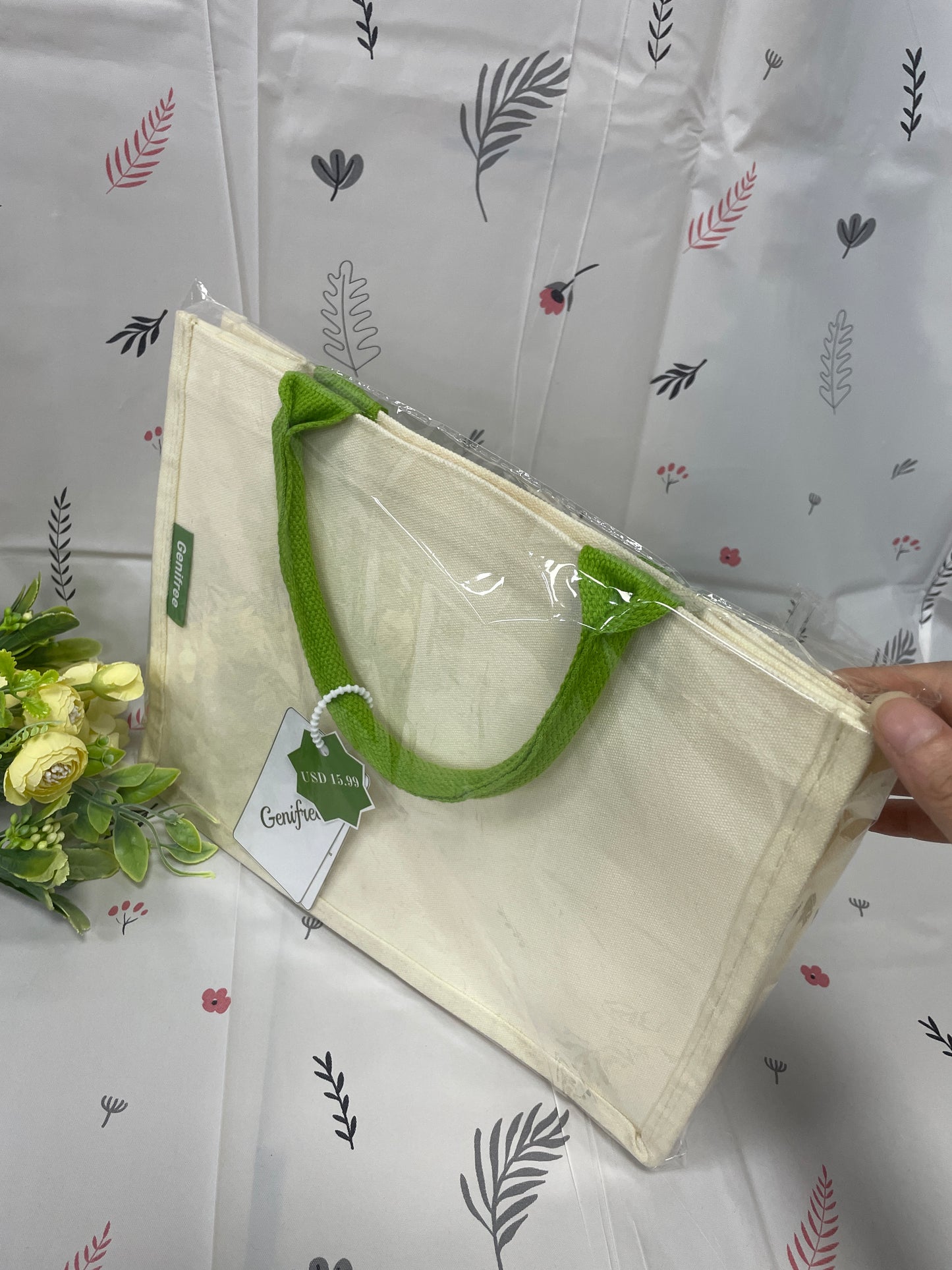 Genifree Canvas Carry-all Tote Bag, Off-White, Large Capacity, Durable Cotton for Shopping, Work, Travel